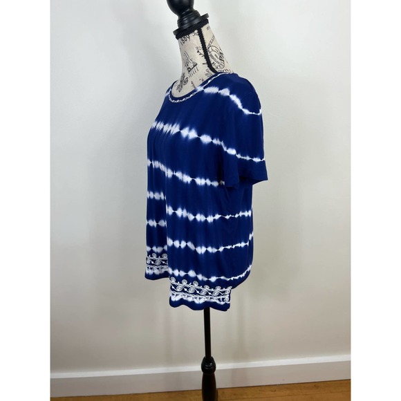 Alfred Dunner White and Blue Boho Tie die embordered blouse - Picture 5 of 8